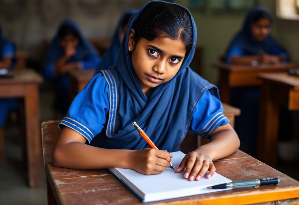 Girl studying with AI tutor