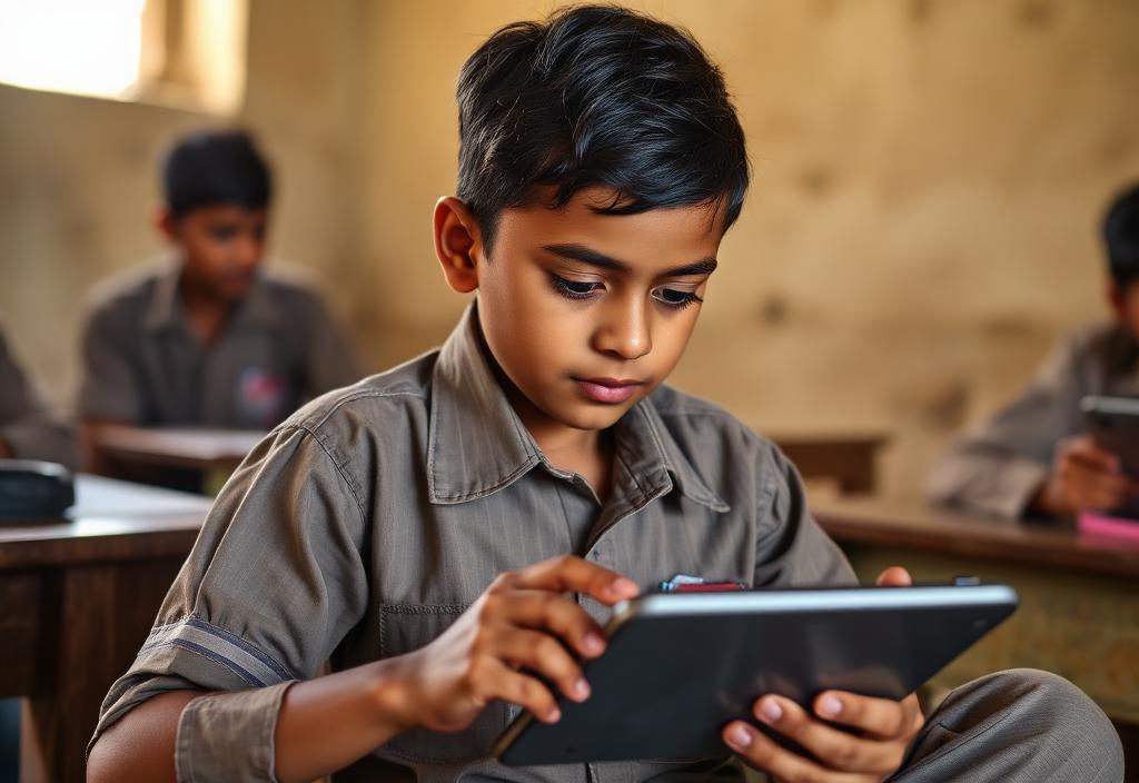 Student learning on a tablet with AI assistance